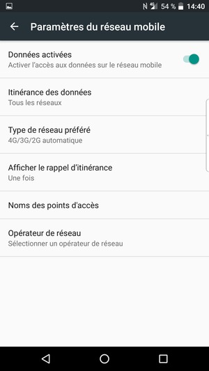 Sélectionnez Itinérance des données