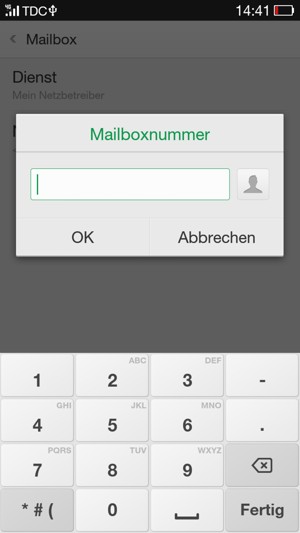Geben Sie die Mailboxnummer ein und wählen Sie OK