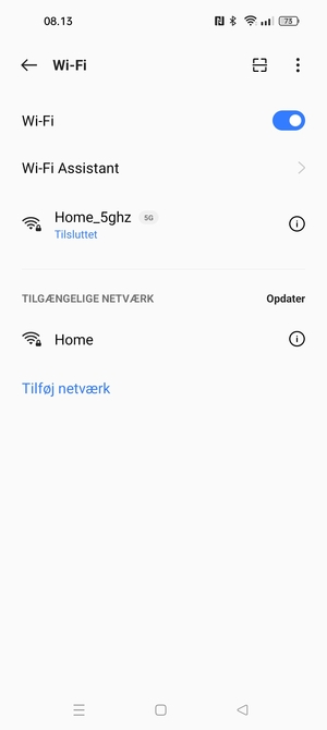 Du er nu tilsluttet Wi-Fi netværket