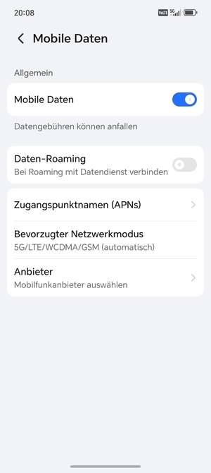 Um das Netzwerk zu wechseln, falls Probleme auftreten, wählen Sie Anbieter