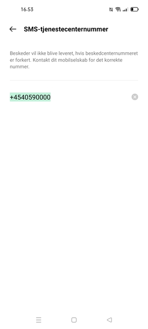Indtast SMS-tjenestecenternummeret