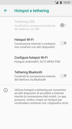 Seleziona Configura hotspot Wi-Fi