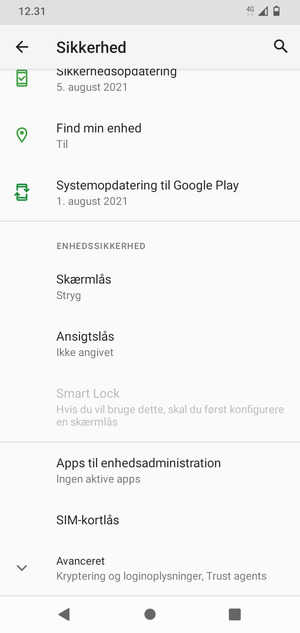 Scroll til og vælg SIM-kortlås