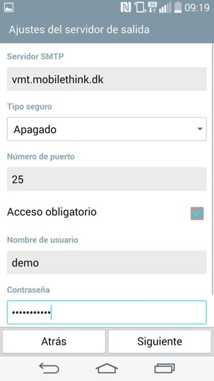 Introduzca la dirección de servidor saliente