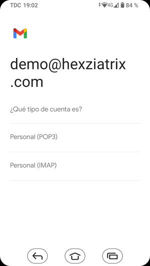 Seleccione Personal (POP3) o Personal (IMAP)