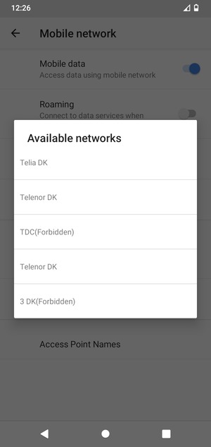 Select a network operator from the list