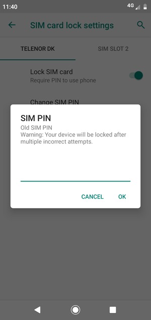 Enter your Old SIM PIN and select OK