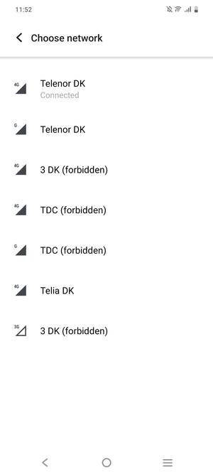 Select a network operator from the list