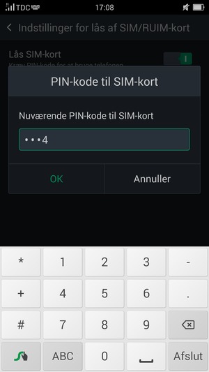 Indtast din Nuværende PIN-kode til SIM-kort og vælg OK