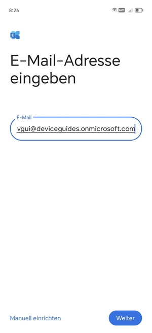 Geben Sie Ihre E-Mail-Adresse ein und wählen Sie Manuell einrichten