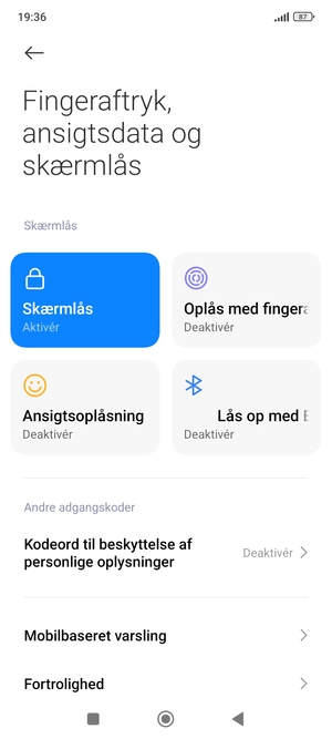 Din telefon er nu sikret med en skærmlås