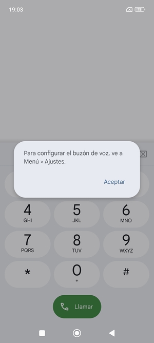 Si el correo de voz no está configurado, seleccione Aceptar