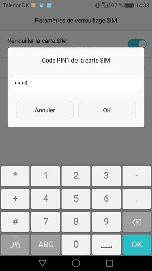 Saisissez votre Ancien code PIN de la carte SIM et sélectionnez OK