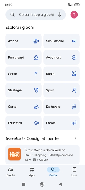 Seleziona la barra di ricerca