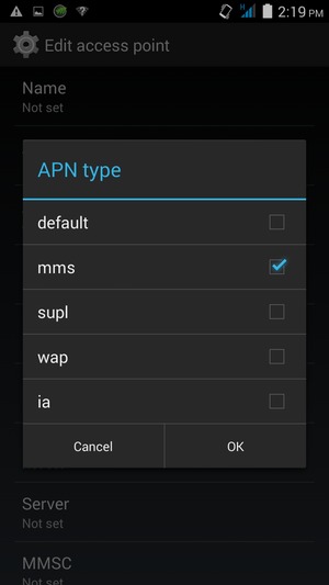 Check the mms checkbox and select OK