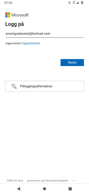 Skriv inn e-postadresse og velg Neste