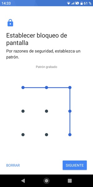 Dibuje un patrón de desbloqueo y seleccione SIGUIENTE