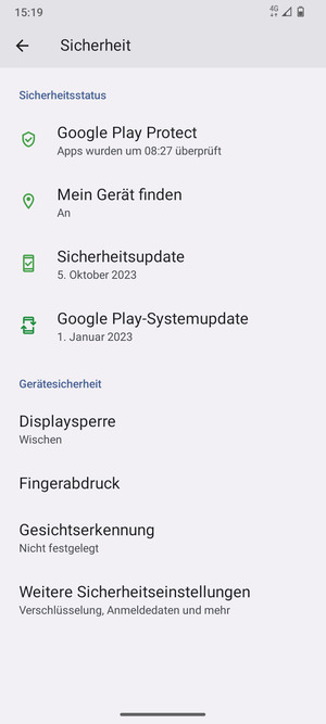 Um die PIN für die SIM-Karte zu wechseln, gehen Sie zum Sicherheit Menü und wählen Sie Weitere Sicherheitseinstellungen