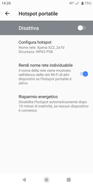 Seleziona Configura hotspot