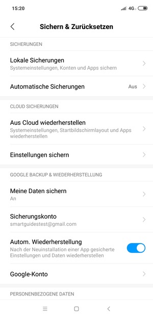 Wählen Sie Meine Daten sichern