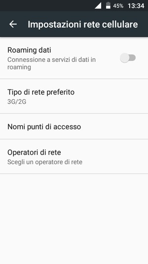 Seleziona Tipo di rete preferito