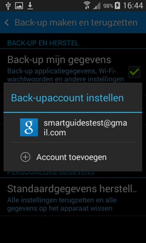 Selecteer uw back-up-account