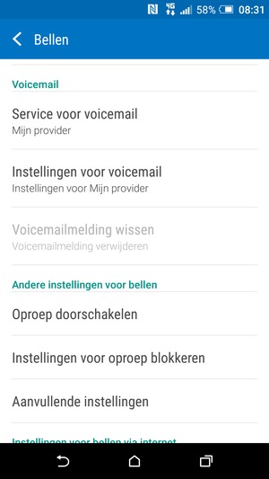 Scroll naar en selecteer Instellingen voor voicemail