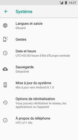 Sélectionnez Sauvegarde