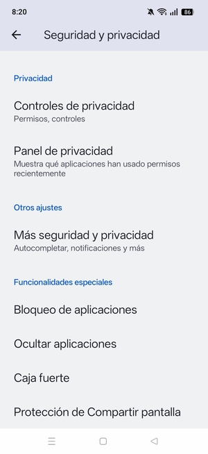 Desplácese y seleccione Más seguridad y privacidad