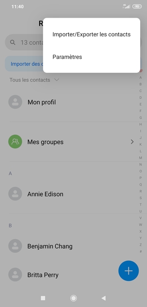 Sélectionnez Importer/Exporter les contacts
