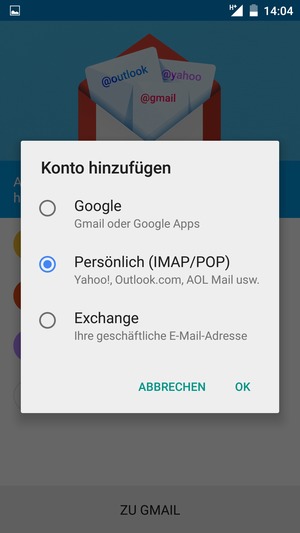 Wählen Sie Persönlich (IMAP/POP) und OK