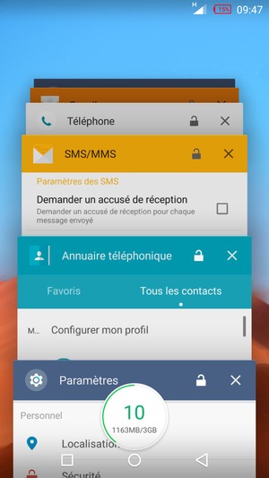 Sélectionnez l'icône X pour fermer toutes les applis en cours d'exécution