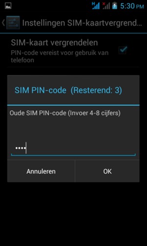 Voer uw Oude SIM PIN-code in en selecteer OK