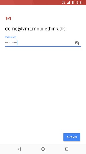 Inserisci la tua password e seleziona AVANTI