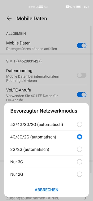 Wählen Sie die gewünschte Option