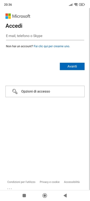 Inserisci il tuo indirizzo Hotmail e seleziona Avanti
