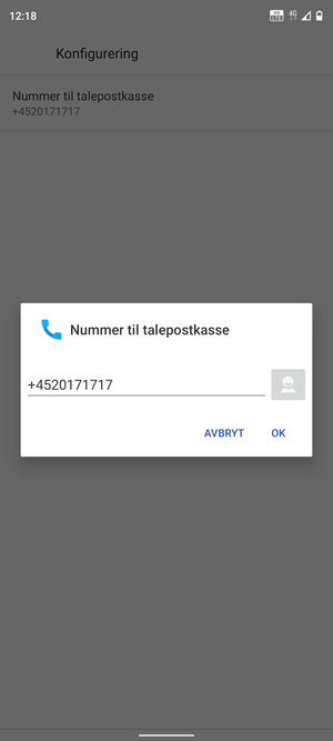 Skriv inn Nummer til talepostkasse og velg OK
