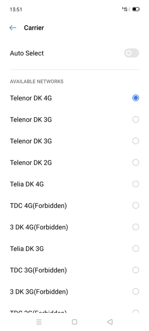 Select a network operator from the list