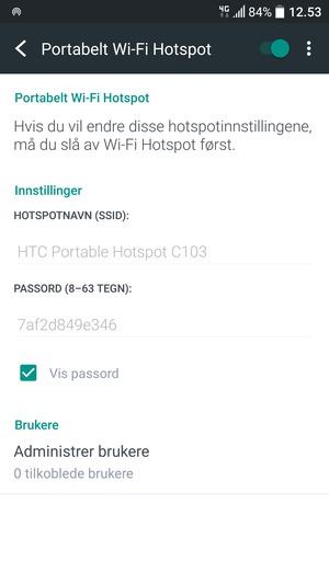 Telefonen din er konfigurert for bruk som et modem