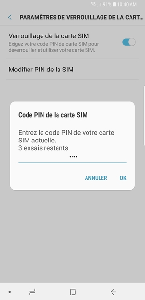 Saisissez votre Code PIN de la carte SIM actuelle et sélectionnez OK