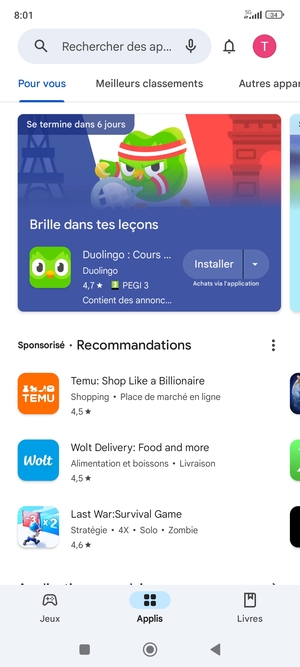Sélectionnez la barre de Recherche