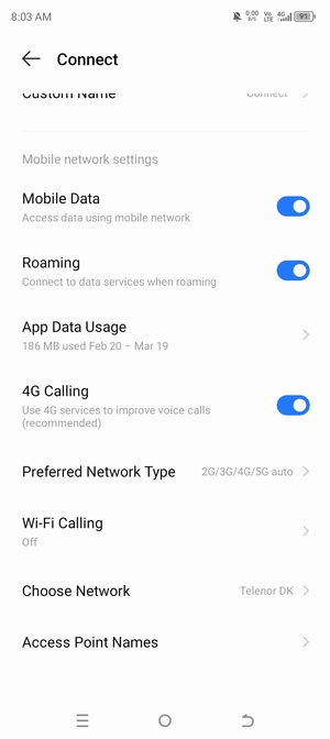 Turn Roaming on or off