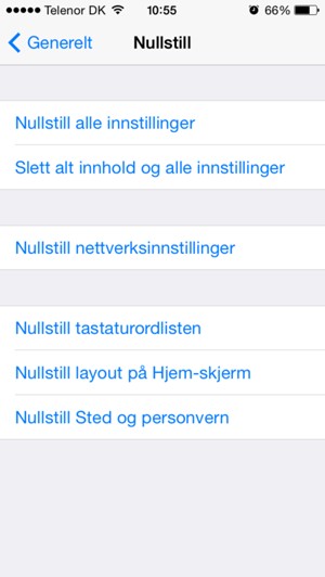 Velg Slett alt innhold og alle innstillinger