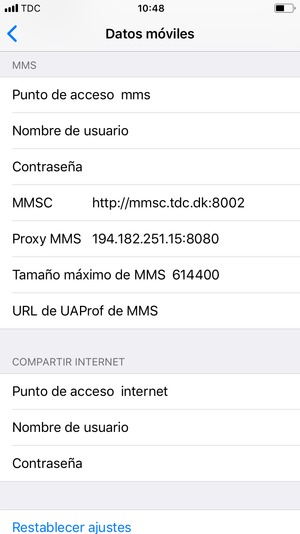 Introduzca la información de MMS