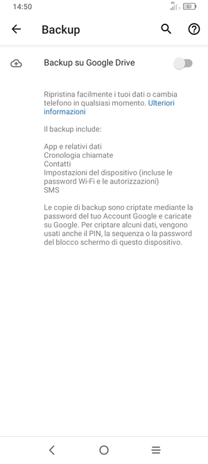Attiva Backup su Google Drive