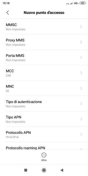 Scorri verso il basso e inserisci le informazioni degli MMS