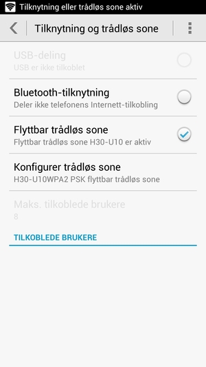 Telefonen din er konfigurert for bruk som et modem