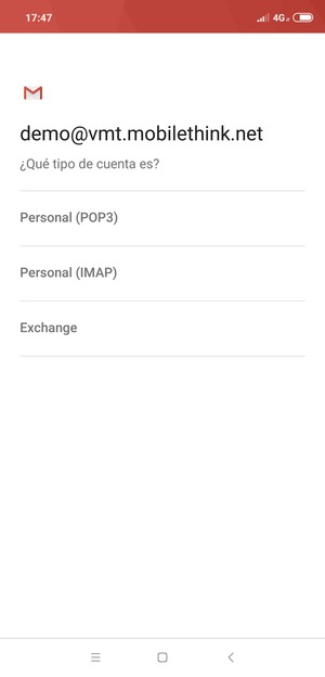 Seleccione Personal (POP3) o Personal (IMAP)