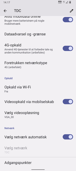 For at skifte netværk, hvis der opstår netværksproblemer, slå Vælg netværk automatisk fra