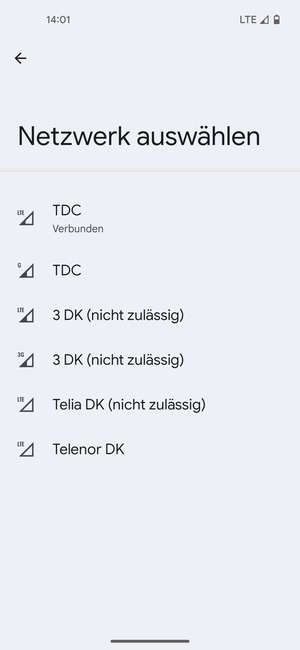 Wählen Sie einen Netzbetreiber von der Liste